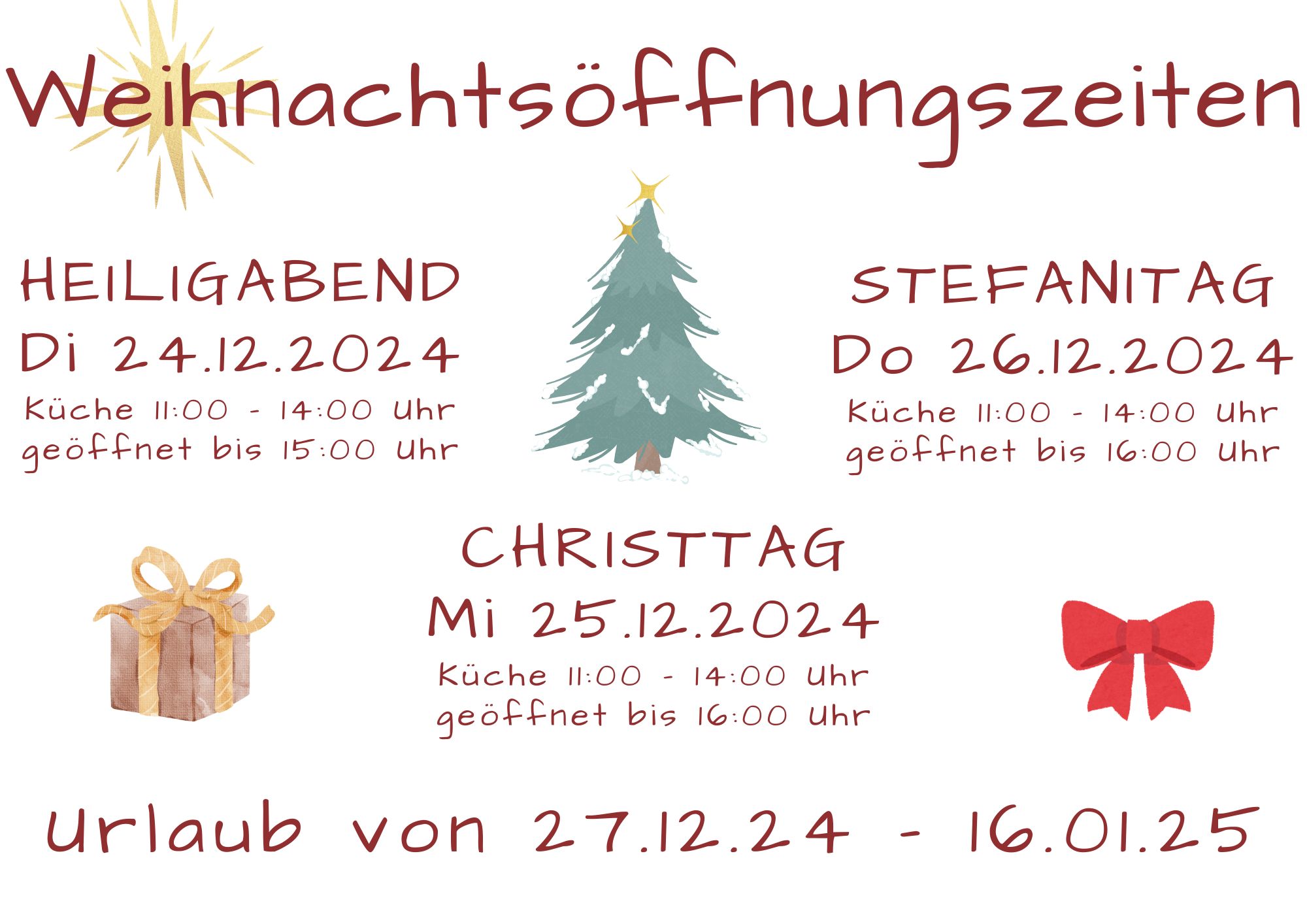 Weihnachtsöffnungszeiten